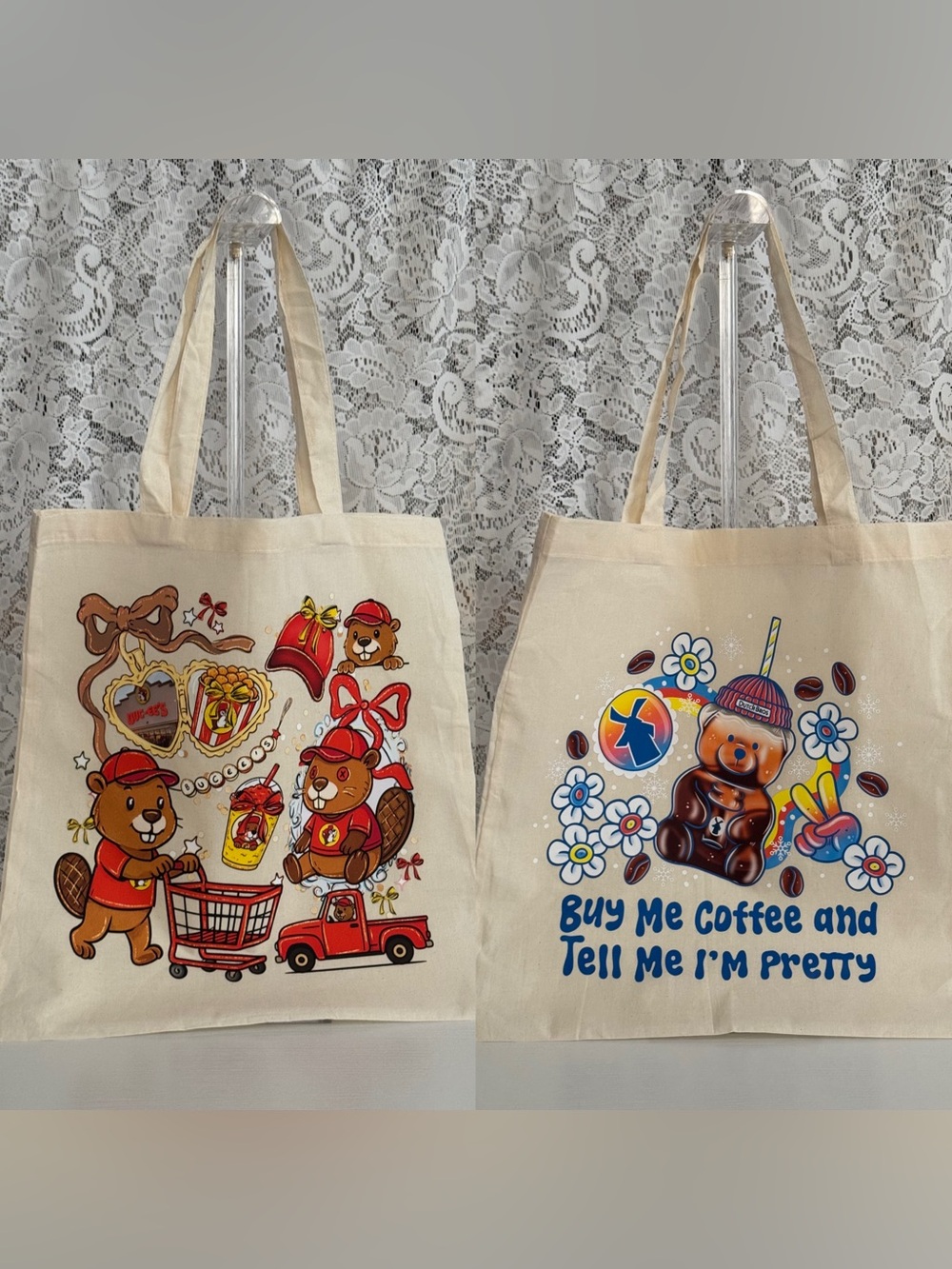 Buc-ee’s & Dutch Bros Inspired Canvas Tote Bag Cute Coffee Road Trip choose 1